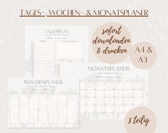 Monthly Planner | Weekly Planner | Daily Planner | Home office | DIN A3 and A4 | To Do List | DIGITAL DOWNLOAD | beige and pastel