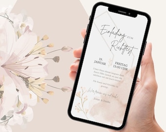 Digital invitation topping out ceremony | Ecard topping out ceremony to personalize | House building invitation card to send via Whatsapp |
