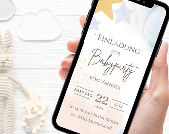 digital invitation baby shower, digital invitation card baby shower, customizable invitation baby shower Canva, electronic invitation