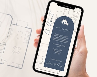 Digital invitation topping-out ceremony | customizable e-card topping-out ceremony | house building invitation card for Whatsapp | house-warming party invitation