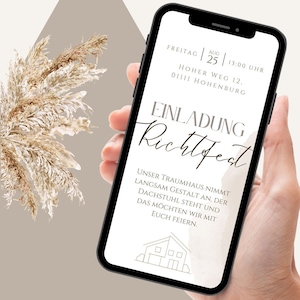 Digitale Einladung Richtfest | Ecard Richtfest zum personalisieren | Einladungskarte Hausbau zum versenden per Whatsapp |