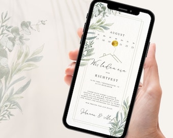 Digital invitation topping-out ceremony | customizable e-card topping-out ceremony | house building invitation card for Whatsapp | house-warming party invitation