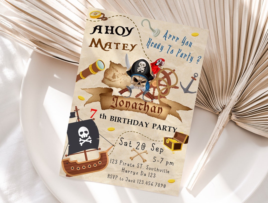 Editable Pirate Birthday Invitation Template, Printable Birthday Party ...