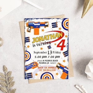 Kids Editable Nerf Birthday Invitation Template, Printable Birthday ...