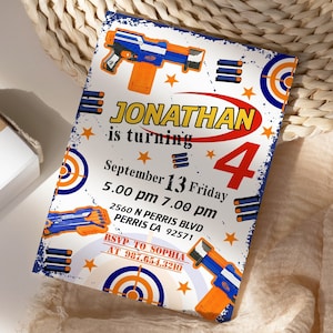 Kids Editable Nerf Birthday Invitation Template, Printable Birthday ...