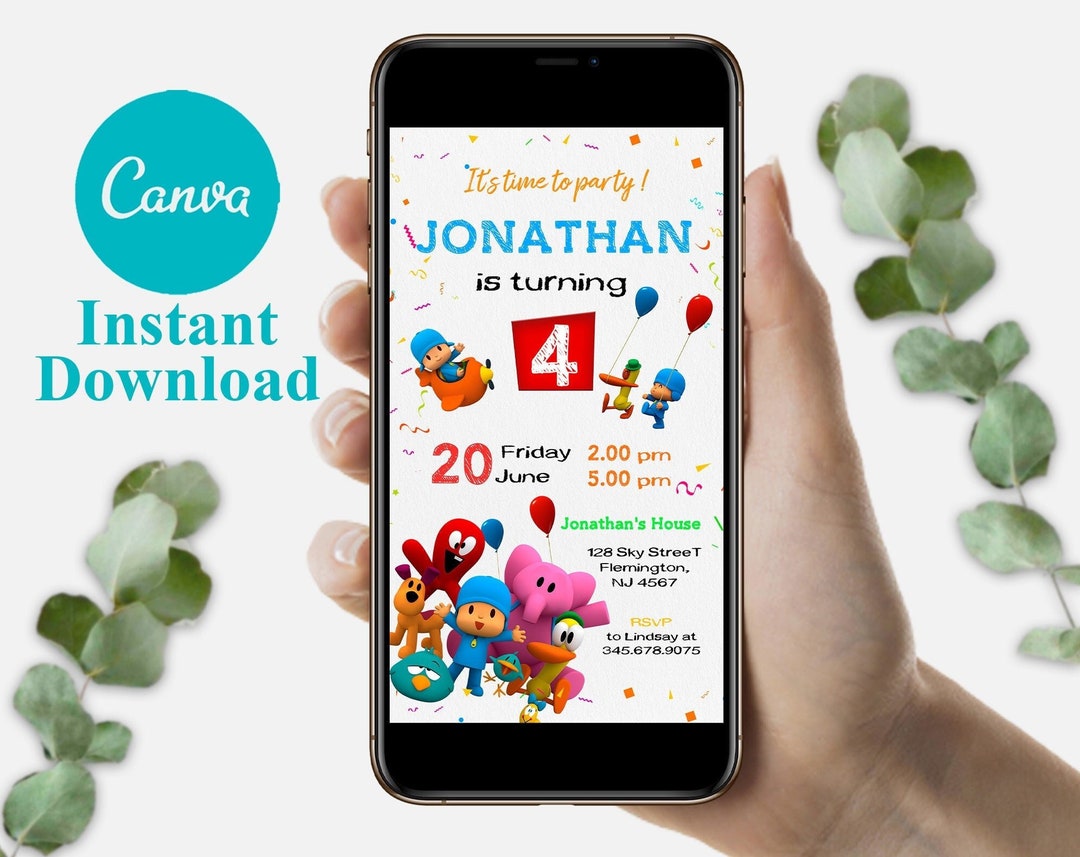 Editable Pocoyo Birthday Invitation Template, Mobile Birthday Party ...