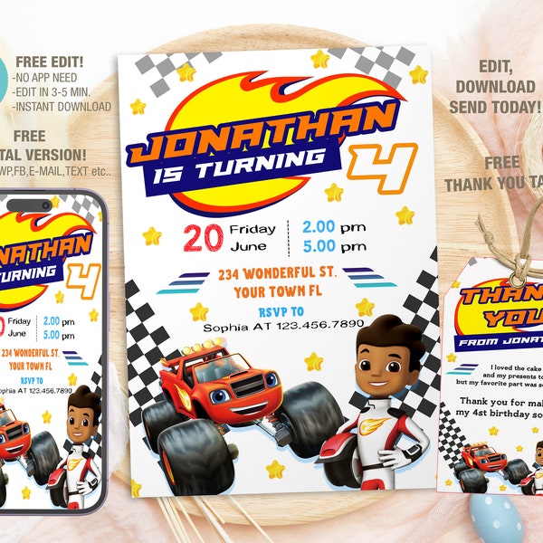 Blaze and the Monster Machines Invitations - Etsy