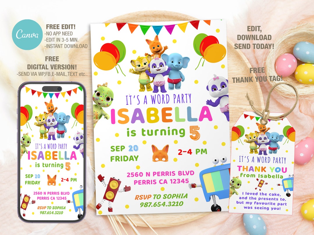 Editable Word Party Birthday Invitation Template, Printable Birthday