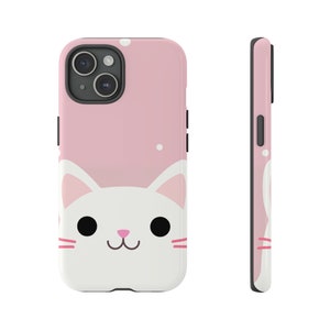 Kawaii Kitty Pink Cat Phone Case | Cute White Cat on Pink Background by Catsky Designs