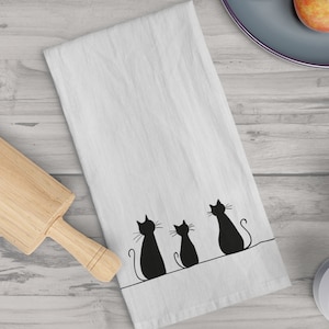 Charming Cat Silhouette Cotton Tea Towel - Unique Kitchen Gift Perfect for Cat Lovers, Home Decor, 28x28 Inch by Catsky Designs