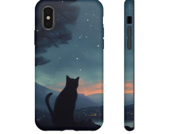 Starry Night Black Cat Phone Case for iPhone, Samsung, Google Pixel - Artistic Phone Protection by Catsky Designs