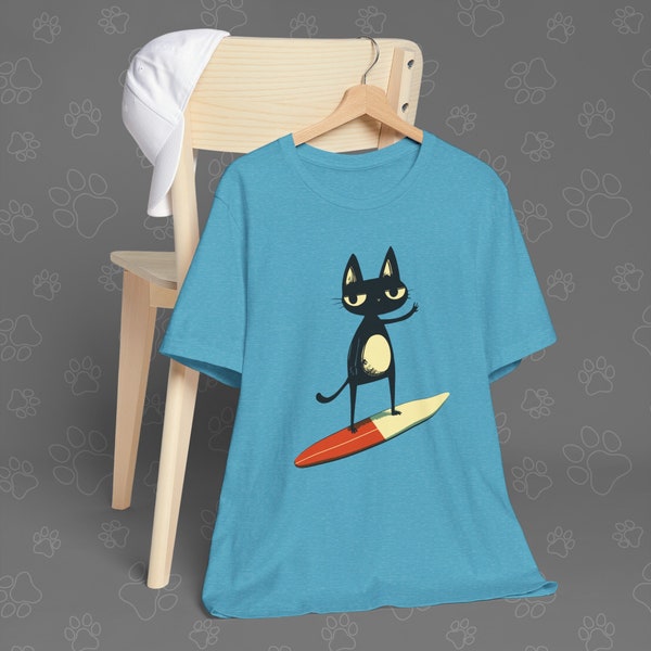 Surf's Purr Up Cat T-Shirt - Cool Summer Vibes for Cat Lovers, Trendy Beachwear by Catsky Designs