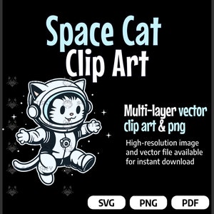 Cosmic Cat Astronaut Clip Art - Space Kitten Clipart, SVG, PNG ou PDF download digital por Catsky Designs