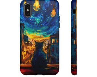 Dreamy Starry Night Cat Phone Case for iPhone, Samsung, Google Pixel - Artistic Cat Protection by Catsky Designs