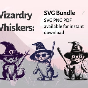 Wizard Whiskers Cat SVG bundel/Cat Graphics/Katten in Hoeden/Cat Wizards/Magische Katten/Craft Files/Instant digitale download SVG + PNG