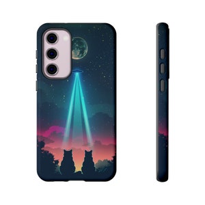 Cosmic Cats & UFO Phone Case - Sci-Fi Phone Case, Star Gazing, Interstellar Cat Cover for iPhone/Samsung/Google by Catsky Designs