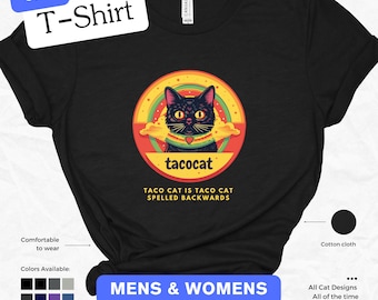 TACOCAT Palindrom Katze T-Shirt | Lustiges Katzen Shirt von Catsky Designs