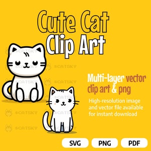 Cute Kittens Clipart, SVG, PNG, or PDF digital download by Catsky Designs