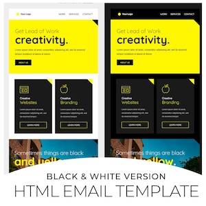 HTML-e-postmall för marknadsföring | Svartvit design | Responsiv och anpassad kod | Direkt digital nedladdning