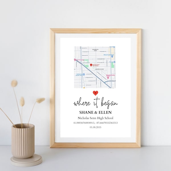 Custom Map | Where It Began | Where We Met | Our First Date | Valentines Day Gift | Anniversary Gift | Wedding Gift | DIGITAL DOWNLOAD