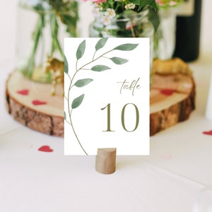 Wedding Table Number Sign Template GREEN LEAF, Instant Download, Editable & Printable zdjęcie 1
