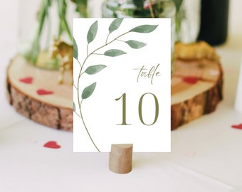 Wedding Table Number Sign Template - GREEN LEAF, Instant Download, Editable & Printable