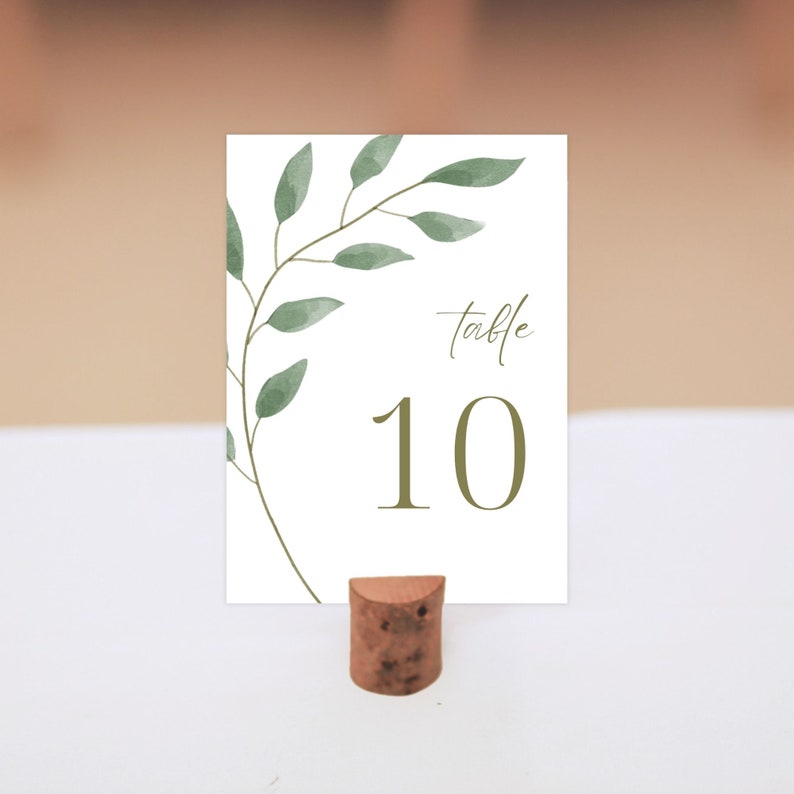 Wedding Table Number Sign Template GREEN LEAF, Instant Download, Editable & Printable zdjęcie 5