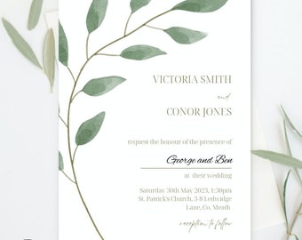 GREEN LEAF - Wedding Invitation Template, Printable Wedding Invite, Editable Wedding Invite