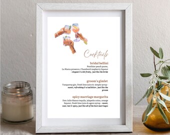 CHEERS - Drinks Menu Template, Wedding/Event Drinks Menu Printable, Editable, Instant Download