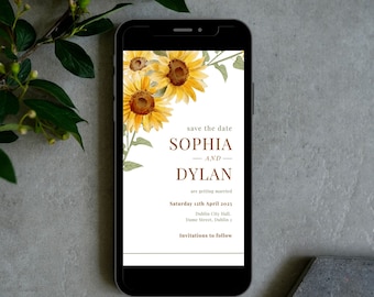 SUNFLOWERS - Electronic Save the Date Template, Editable Wedding Invite, Instant Download