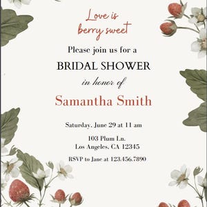 Love is Berry Sweet Bridal Shower Invitation and Welcome Sign Canva Template Mini-Bundle