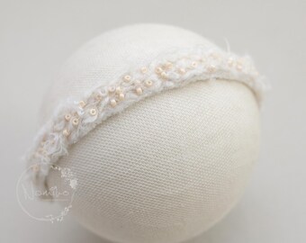 Ivory boho halo, Neutral newborn photography props, Tieback newborn cream, Photoshoot prop, Infant headband