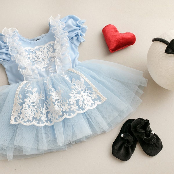 Alice Newborn Dress, Newborn Photography Outfit Girl, Newborn Props Alice costume, Wonderful blue dress for a little girl, Photography Dress