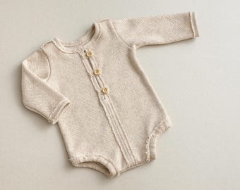 Beige Romper for Boys, Outfit for a Newborn Photo Session