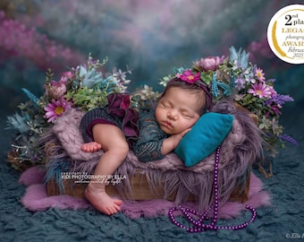 Lace Newborn Photography Romper: Christmas Outfit, Green & Purple Bodysuit