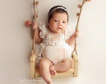 Lace Newborn Romper: Peach Baby Photography Prop Outfit