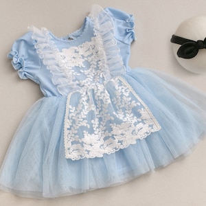 Alice baby girl dress, Wonderful blue dress for a little girl, Photography Outfit Girl, Sitter Props Alice costume, Sitter Photo Props