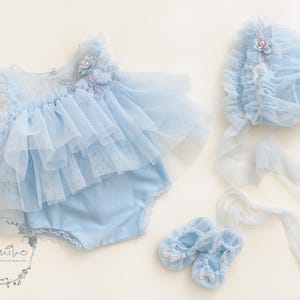 Baby blue girl outfit, Ballerina set,  Baby Blue dress, Newborn photography outfit, Newborn props set, Newborn bonnet, Newborn ballet shoes