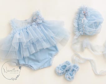 Baby Blue Ballerina Outfit: Tulle Newborn Photography Prop Set
