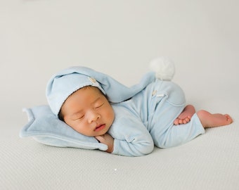 Newborn boy outfit, Newborn boy sleepy hat, Photo shoot props, Baby blue boy romper, Baby blue photo set, Newborn photo prop
