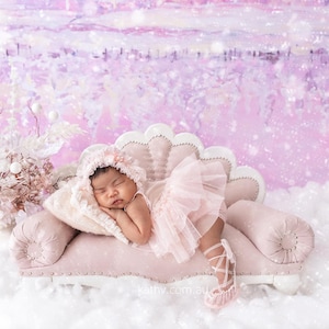 Newborn Ballerina Outfit, Light Pink Tulle Dress, Bonnet & Ballet Shoes, PhotoShot Set