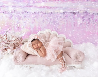 Newborn Ballerina Outfit, Light Pink Tulle Dress, Bonnet & Ballet Shoes, PhotoShot Set