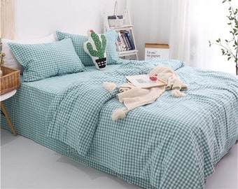 New Green Duvet Cover 3pcs Gingham Quilt Cover Plaid Bedding Set Cozy Dorm Bedding Lattice Full Queen Size Bedding Set Green Comforter Set