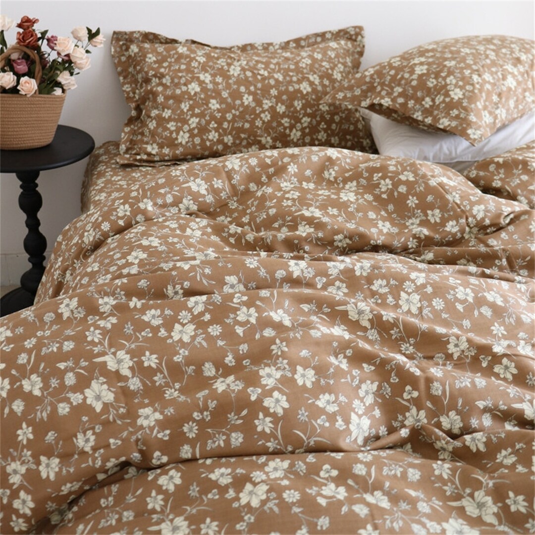 Vintage Floral Bedding Sets Coffee Duvet Cover Set Floral Bedding
