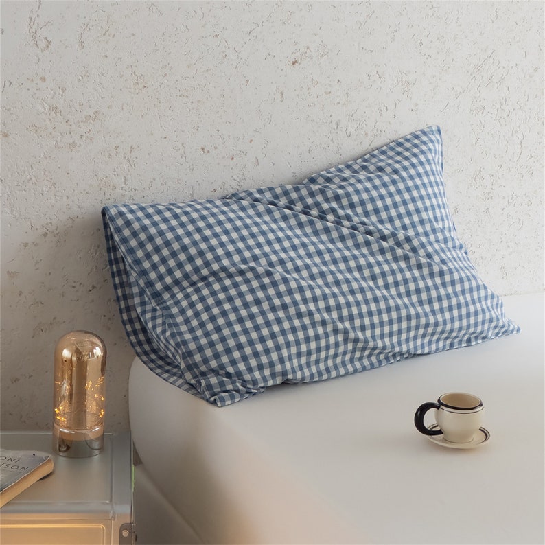 Multicolored Gingham Pillowcases Cotton Pillow Shams Bedding Accessories Envelope Pillowcases Queen Pillow Shams Gingham Pillow Covers Blue