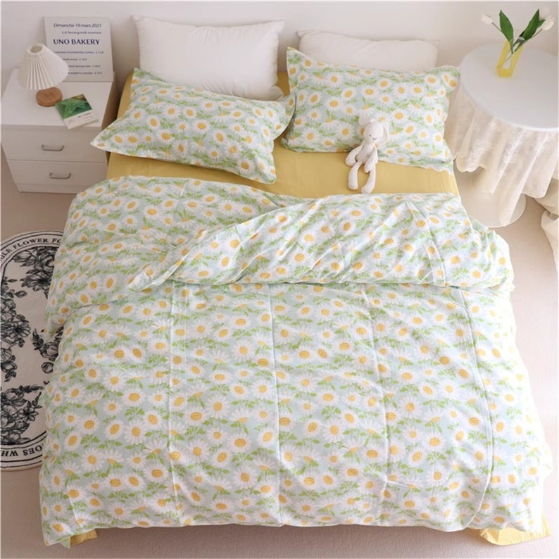 2023 Sunflower Bedding Floral Bedding Set Cotton Twin Full Queen Duvet Cover Sunflower Bedding Accessory Flower Dorm Bedding Comforter Cover image 1