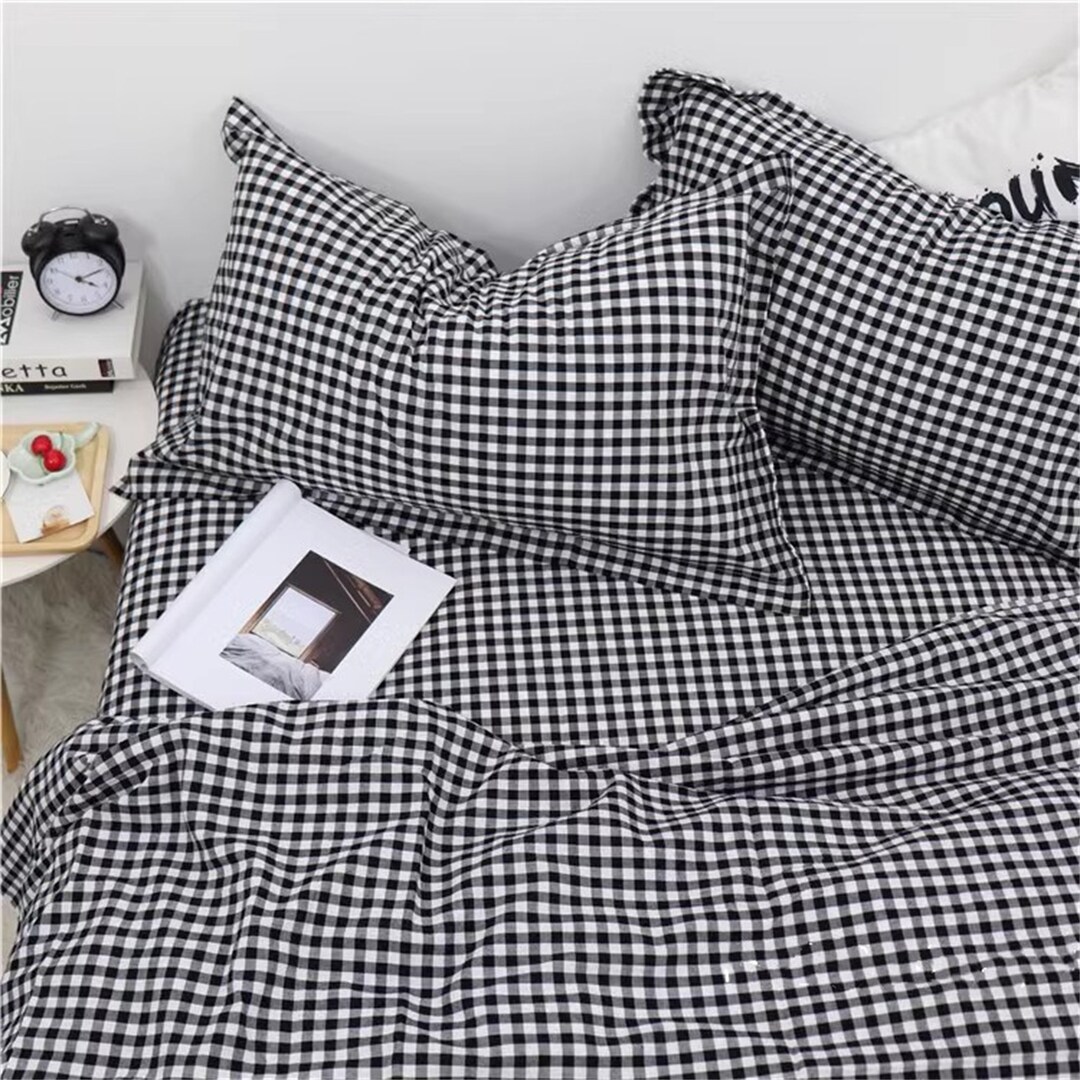 Black Gingham Duvet Cover Set Plaid Dorm Bedding Set With Etsy