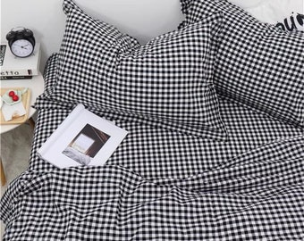 Black Gingham Duvet Cover Set Plaid Dorm Bedding Set with Pillowcases Twin Full Queen Size Bedding Black/Red/Gray Plaid Bedding Sets