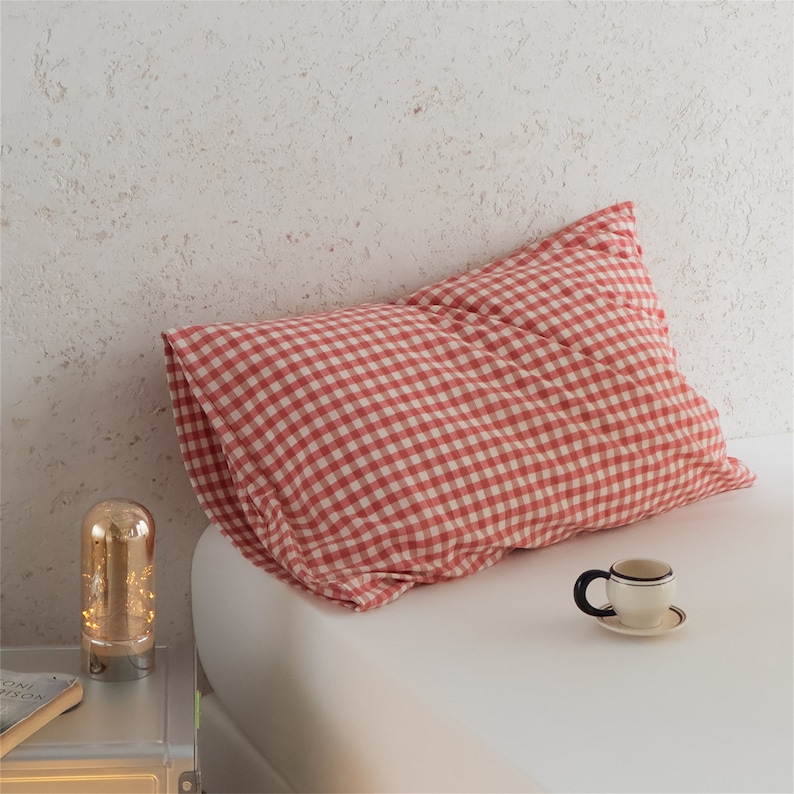 Multicolored Gingham Pillowcases Cotton Pillow Shams Bedding Accessories Envelope Pillowcases Queen Pillow Shams Gingham Pillow Covers Brick red