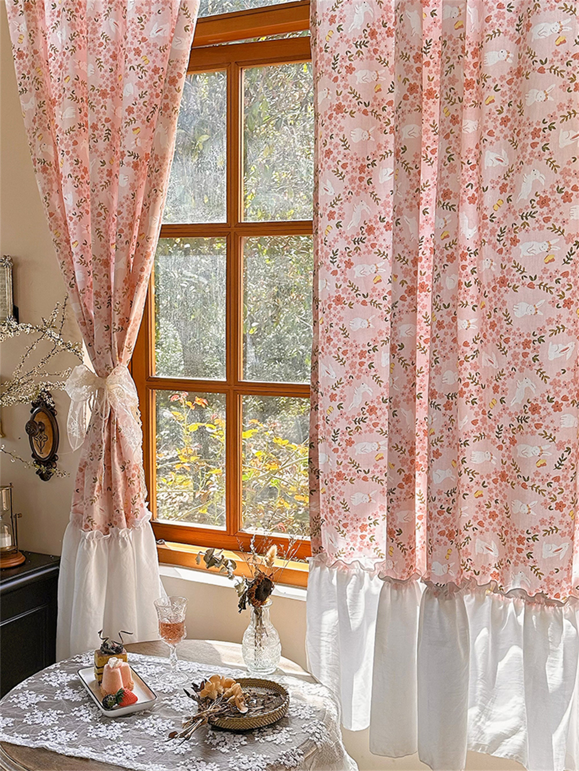 Cortinas opacas rosas para dormitorio de niñas con tul de doble capa,  cortinas y cortinas de guardería de bebé, 63 pulgadas de largo, 1 panel